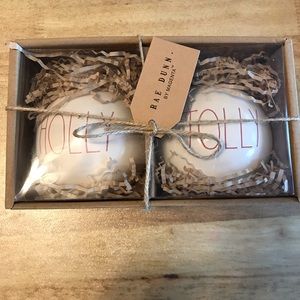 Rae Dunn Holly Jolly Set of 2 Christmas Ornaments